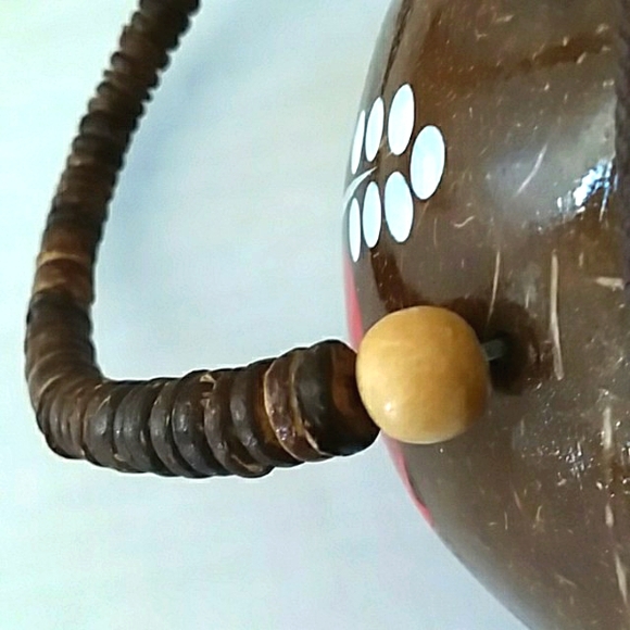 VINTAGE COCONUT HIBISCUS BAG HANDPAINTED CARVED HULL HANDLES - Picture 5 of 8